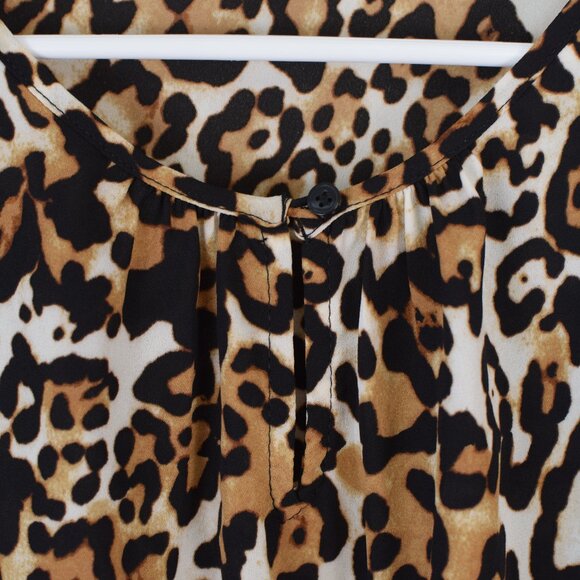 Talbots Leopard Print Ruched Short Sleeve Blouse Business Casual Career Classy M - Picture 4 of 8